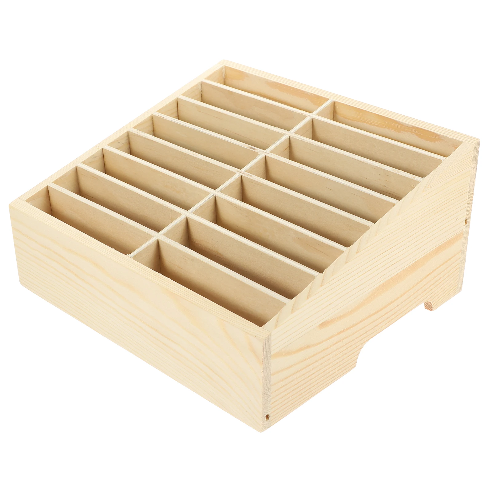 

16-Grid Phone Storage Box Natural Wood Desk Organizer for Office Supplies Cards Meeting Room Cell Phone Holder