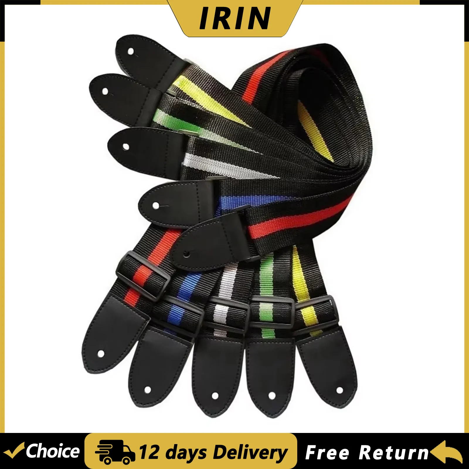 IRIN Gitarrengurt, bunter Streifengürtel, Nylon-Leder, für Akustikgitarre, E-Bass, Schultergurte, Gitarrengurte, Zubehör