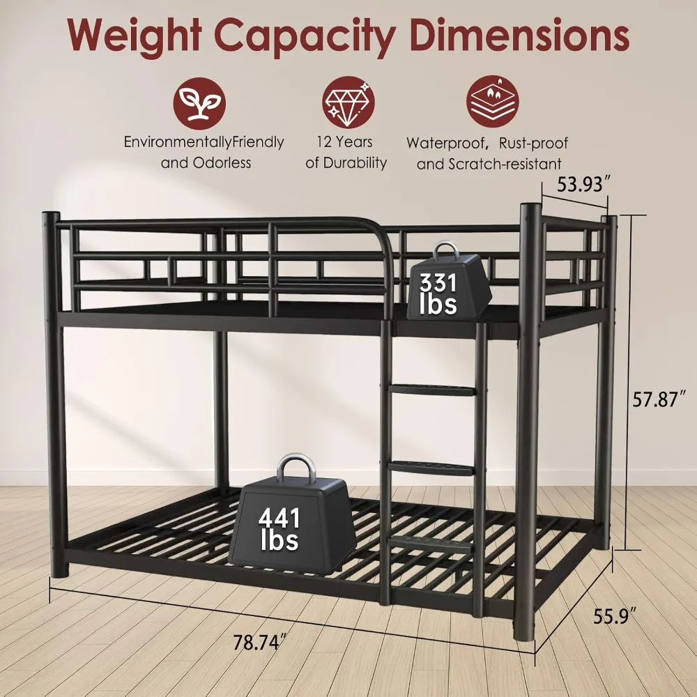 Metal Full Over Full Size Bunk Bed, Twin Over Full Bunk Beds for Kids Teens Adults