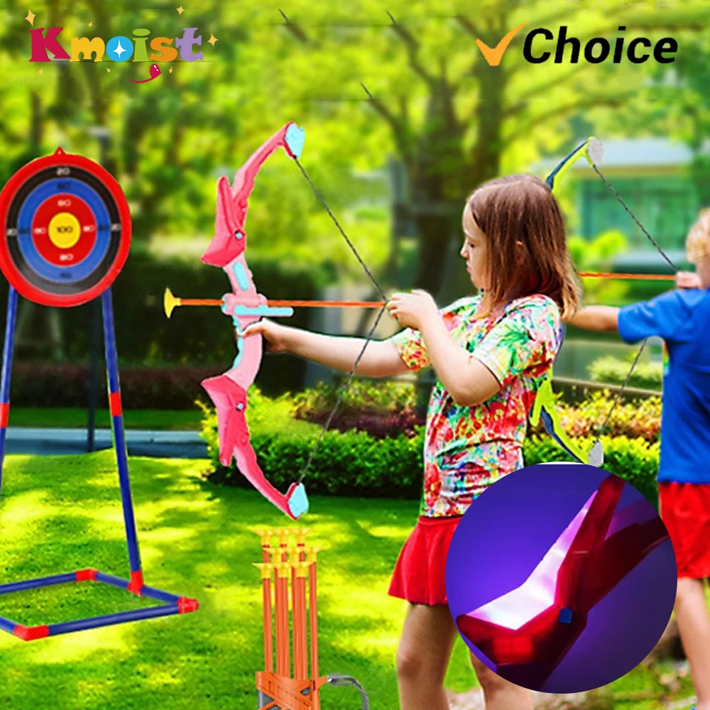 Light Up Archery Toy Kids Bow and Arrow Set Outdoor Toys with Standing Target Birthday Gifts Indoor Games Kids Toys Boys Girls