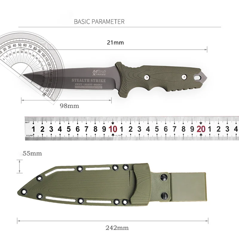 1pc，Outdoor High hardness straight knife, hiking knife, multi-functional tactical survival knife, self-defense knife