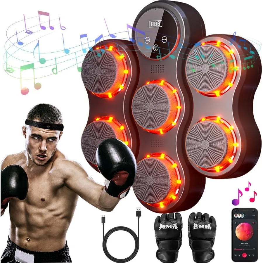 Máquina de boxeo con música inteligente con guantes de boxeo montados en la pared y almohadilla de boxeo electrónica para adultos en casa y entrenamientos de gimnasio interactivos