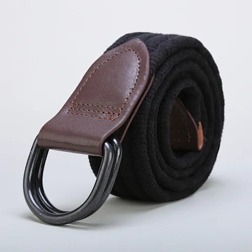 Men's Outdoor Canvas Belt – Double Ring Buckle, Thick Leather & Woven Canvas, Casual Belt for Cargo Pants, Workwear & Jeans
