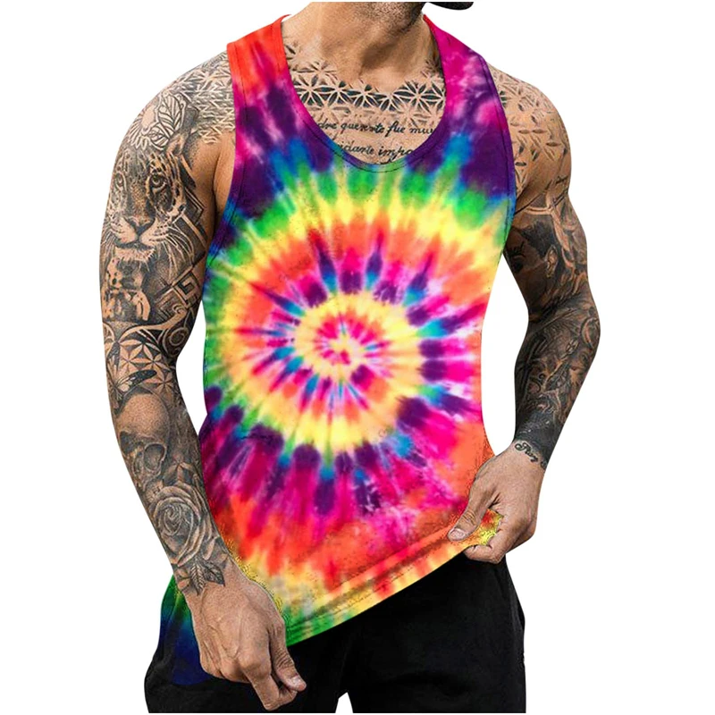 Summer Tie Dye 3D Print Tank Tops Men's Casual Sportswear Fashion Streetwear Vest Oversized Sleeveless Tank Top Gym Man Clothing