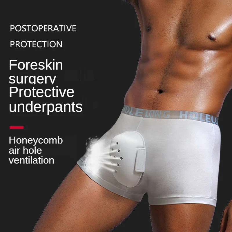 Gun Bullet Separation Boxer Briefs Cotton U Convex Large Pouch Adult Phimosis Special Nursing Shorts Men Underwear Sexy Lingerie