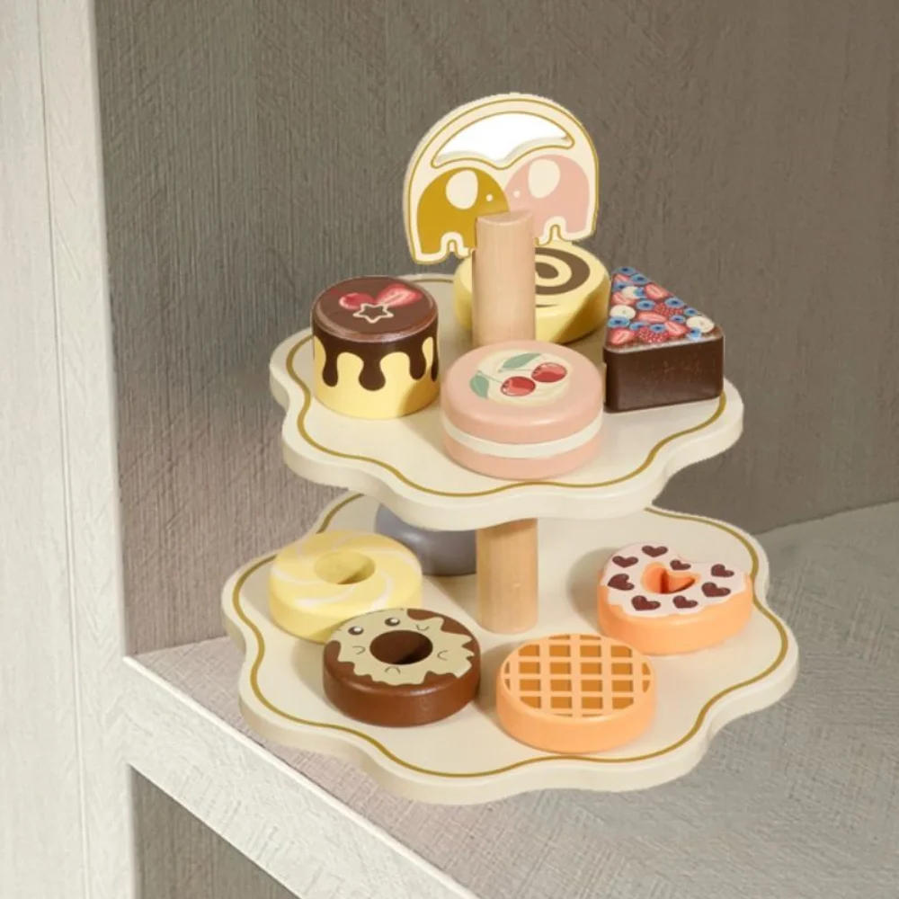 Houten Afternoon Tea Set Speelgoed Vroege Educatieve Simulatie Theeservies Speelspeelgoed DIY Miniatuur Gemonteerd Fantasiespel Keukenset