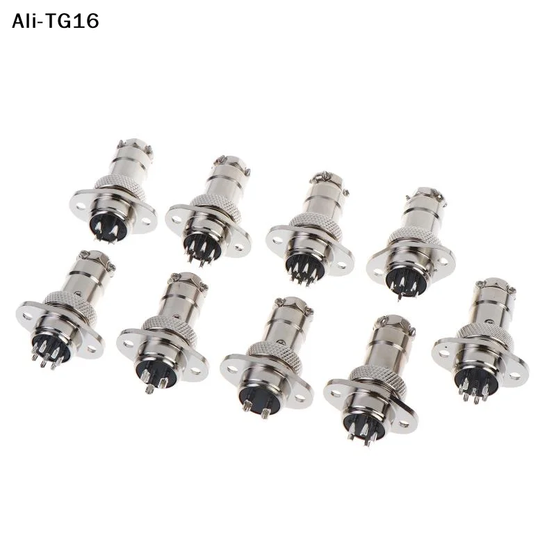 【A6t】2Pcs Complete Plug Socket GX16 Square Flange 2 3 4 5 5 6 7 8 9 10 Male And Female Plug 16M Connector