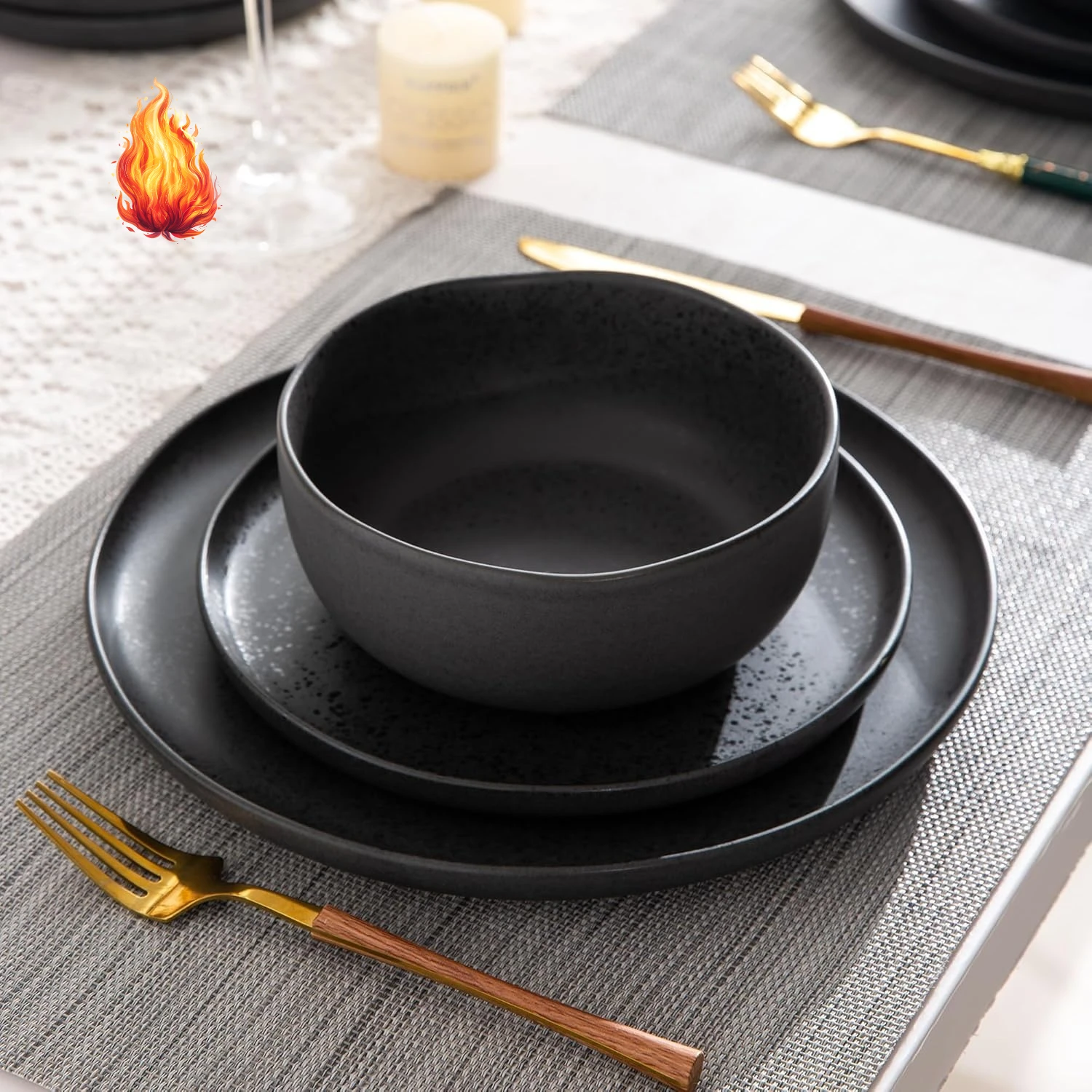 

Dinnerware Sets for 8, Wavy Rim Plates and Bowls Sets, Highly Chip and Crack Resistant | Dishwasher & Microwave & Oven Safe