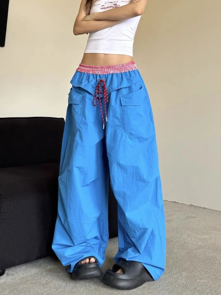 Y2k الدانتيل متابعة التجفيف السريع البضائع السراويل النساء الدوبامين واسعة الساق بناطيل كاجوال الإناث الهيب البوب تصميم الشارع الشهير 2025 Sweatpants