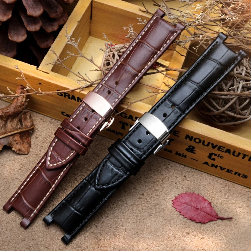 Notched Watchband Crocodile Grain Cowhide Watch Strap For GC Guess Pasha Genuine Leather Waterproof  Wristband 20MM 22*13MM Men