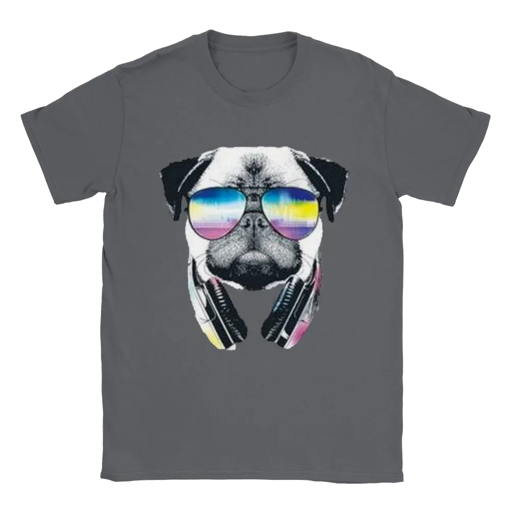 Unisex T-shirts for Men Women Summer Tees Cotton Luxury brand vintage oversizedMusic with my Pug - Classic Unisex Crewneck T-shi image 5