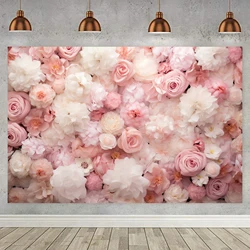 5x3ft Flower Wall Backdrop Spring Pink Rose Portrait Banner Photography Background Wedding Floral Wall Bridal Shower Party Decor