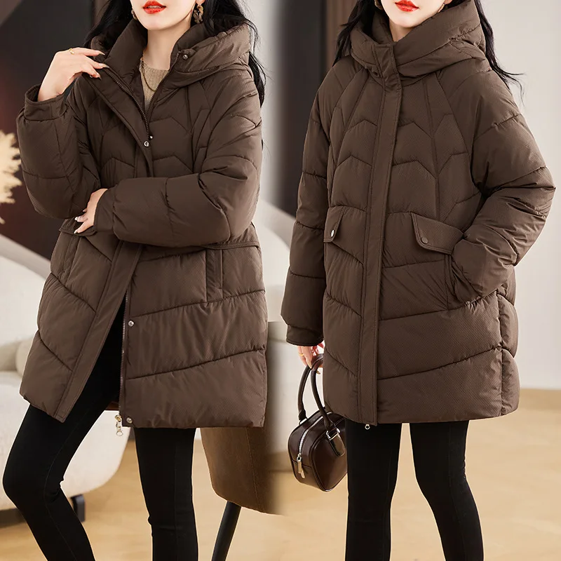 New Winter Women Parka Hooded Jackets Thicken Warm Cotton-padded Puffer Coats Casual Long Parkas Clothes Loose Outerwear