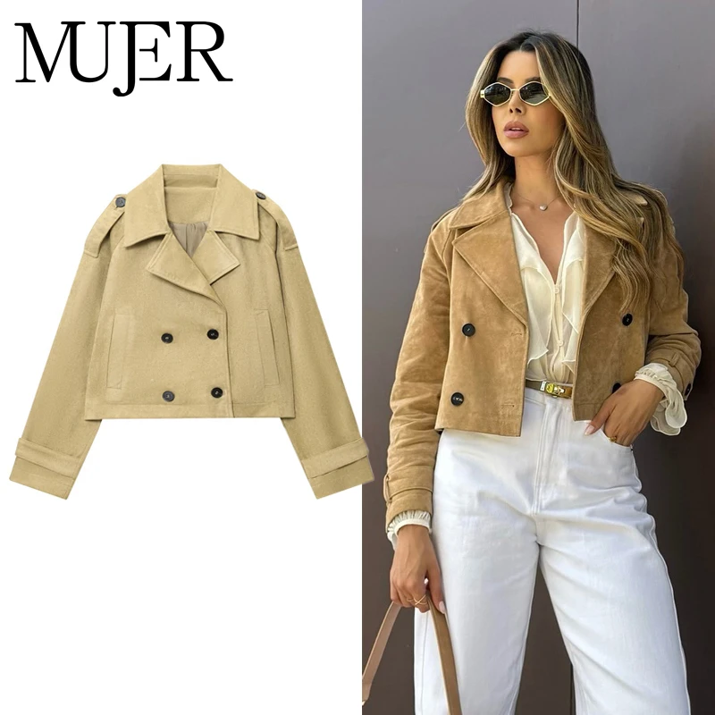 

MUJER куртка из искусственной замши, женская ветровка с двойной пуговицей, женские укороченные куртки-бомберы для женщин, зимний короткий плащ, женский