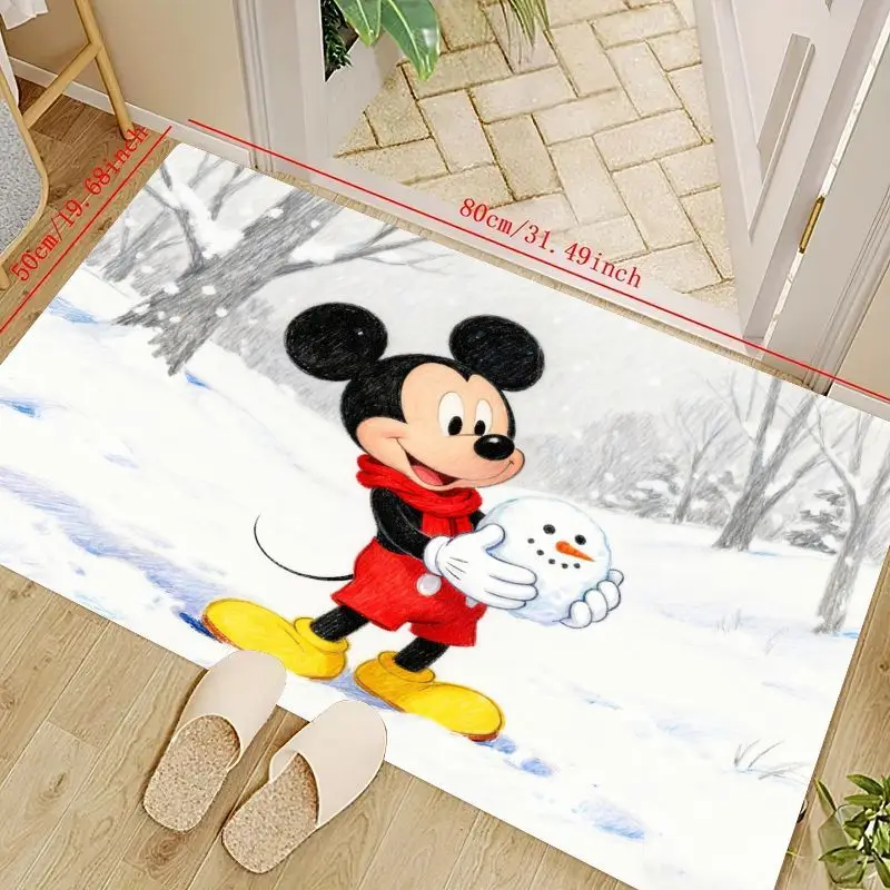

1 шт. Disney Микки Маус Снеговик Зимний праздничный напольный коврик, нескользящий впитывающий моющийся коврик с милым персонажем мультфильма для двери