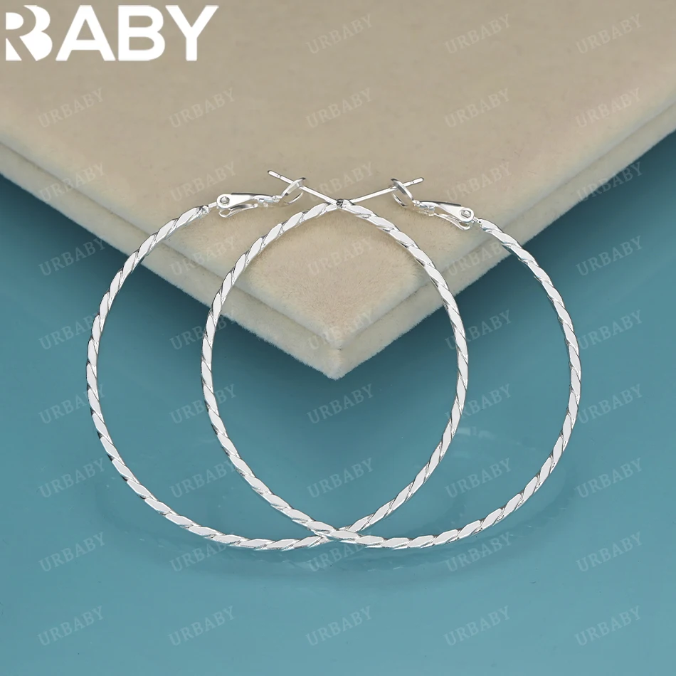 

URBABY 925 Sterling Silver 50mm Luxury Big Circle Hoop Earrings for Women Charms Original Designer Party Wedding Jewelry Gifts