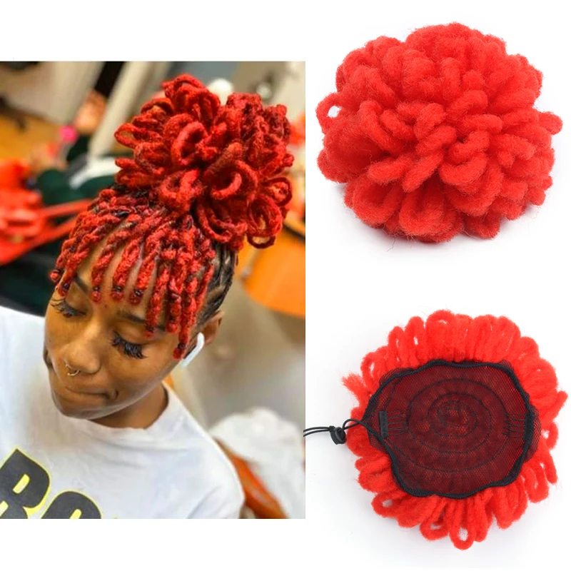 

Synthetic Nu Locs Drawstring Ponytail Short Afro Curl Chignon Buns Hair Puff Faux Locs Dreadlocks Ponytail For Black Women