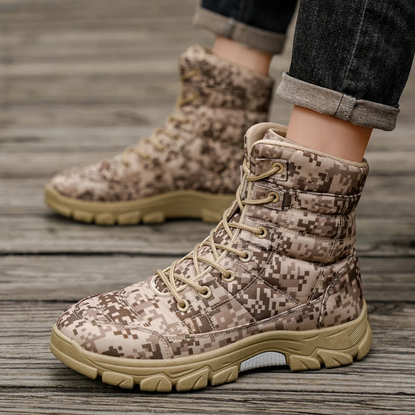 

Outdoor Trail Hiking Shoes Plus Size 48 Green Camouflage Tactical Boots Walking High-top Trekking Shoes Man Hunting Boots Sports