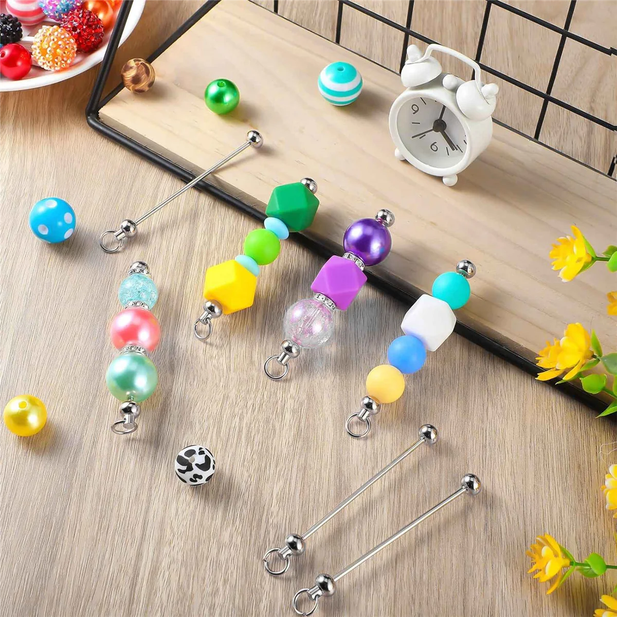 Porte-clés perlés avec barre en métal, porte-clés exécutif pour bijoux, nouveaux accessoires pour projets de bricolage, ornements pendentifs, 20 pièces