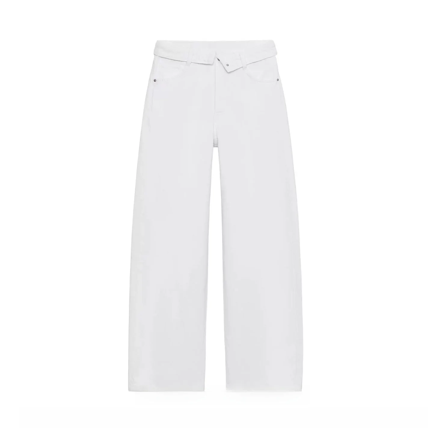 

New 2026 Spring Summer Women's Straight Leg Casual Jeans Hemmed Tied Waist Cotton Denim Pants Simple mid Waist Trousers