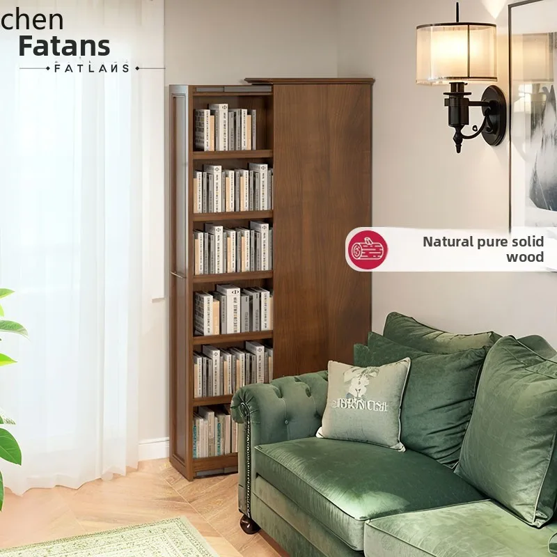 Solid Wood Bookshelf Small Apartment Side Pull-out Cabinet Storage Living Room Sofa Side Cabinet