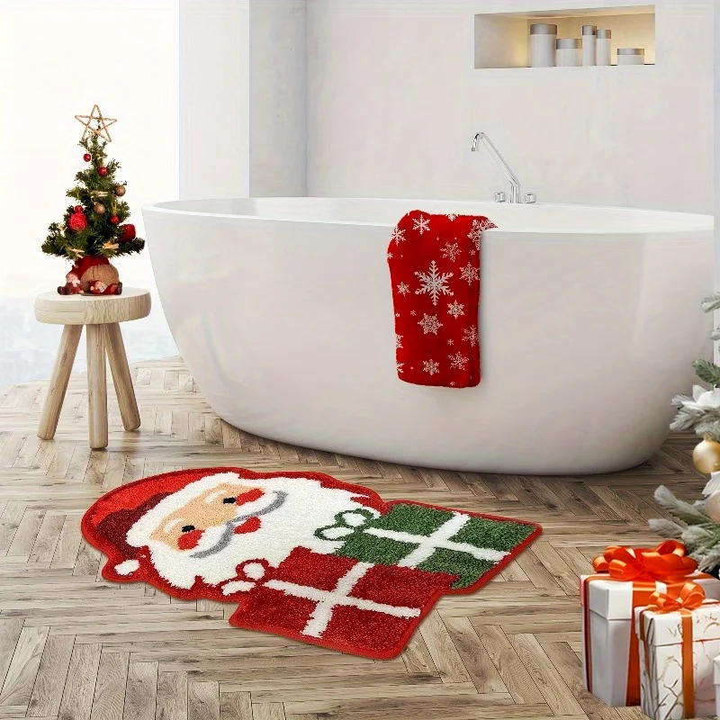 VIKAMA Santa Claus And Gift Box Alien Floor Mat Soft Anti Slip Water Absorbing Carpet Entrance Home Decoration Door Mat