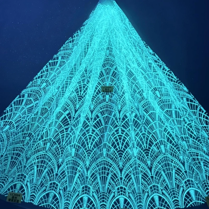 10 Yards Light aqua blue Africa Noctilucent Tulle Lace Fabric High Quality Fashion Gold Glue Glitter Net Lace Beads Sequin For