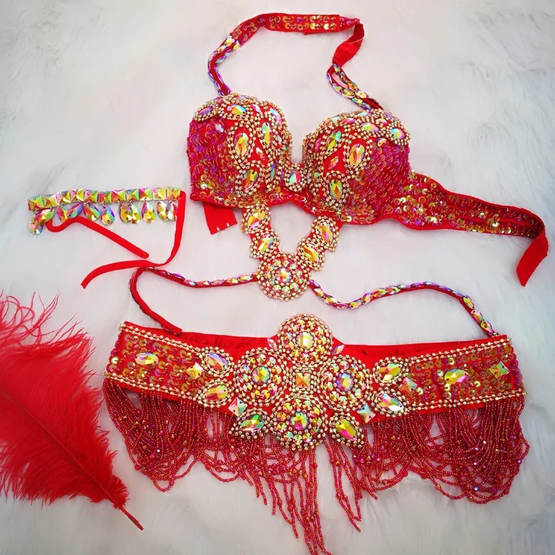 Belly Dance Wear Women Samba Carnival Rio Costume Bra and Belt Stage Performance Wear Handmade Beads Adult Show Outfit Sexy
