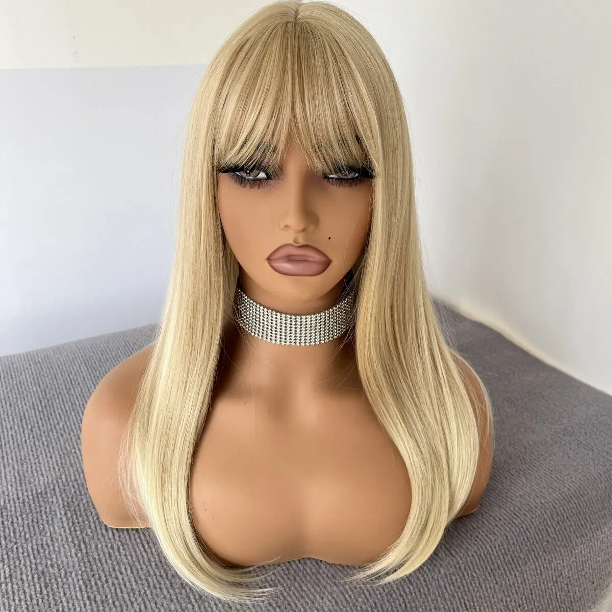 

Heat Resistant Hair Straight Costume Bangs Soft Ash Blond Women Wigs