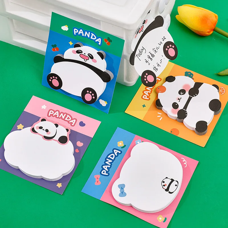 4Pcs Kawaii Panda Sticky Notes Cute Cartoon Shaped Memo Pad Student Stationery Adhesive Stickers Scrapbook Decoration Notepad
