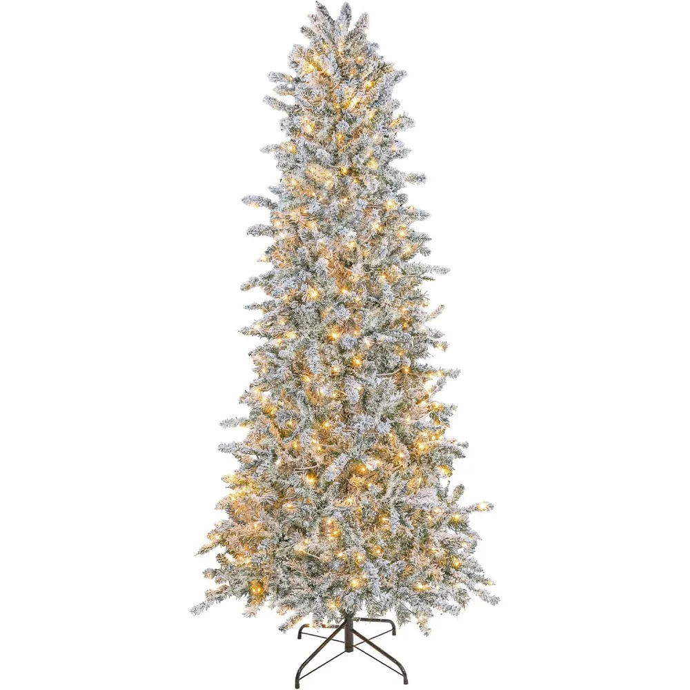 

6-футовая предварительно освещенная рождественская елка из искусственной снежной сосны с теплыми белыми огнями и складным дизайном