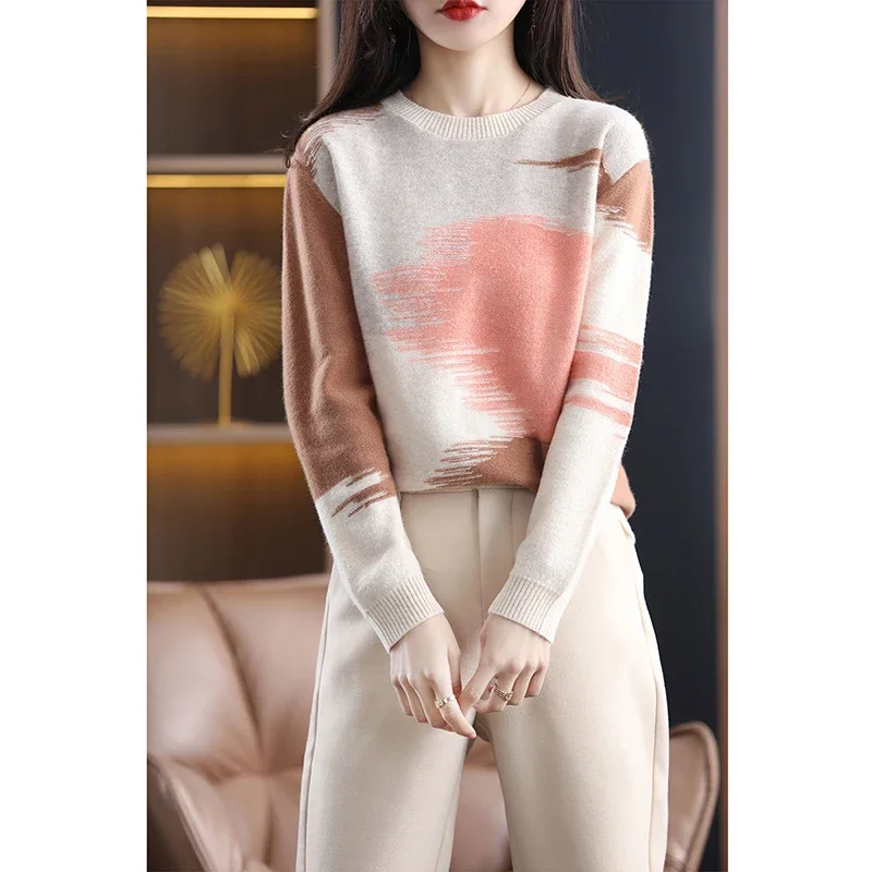 

Tie Dye Spring Knit Tops Women Casual Long Sleeve O-neck Thin Sweaters Tshirts Korean Knit Jumper Vintage Poleras New Tee