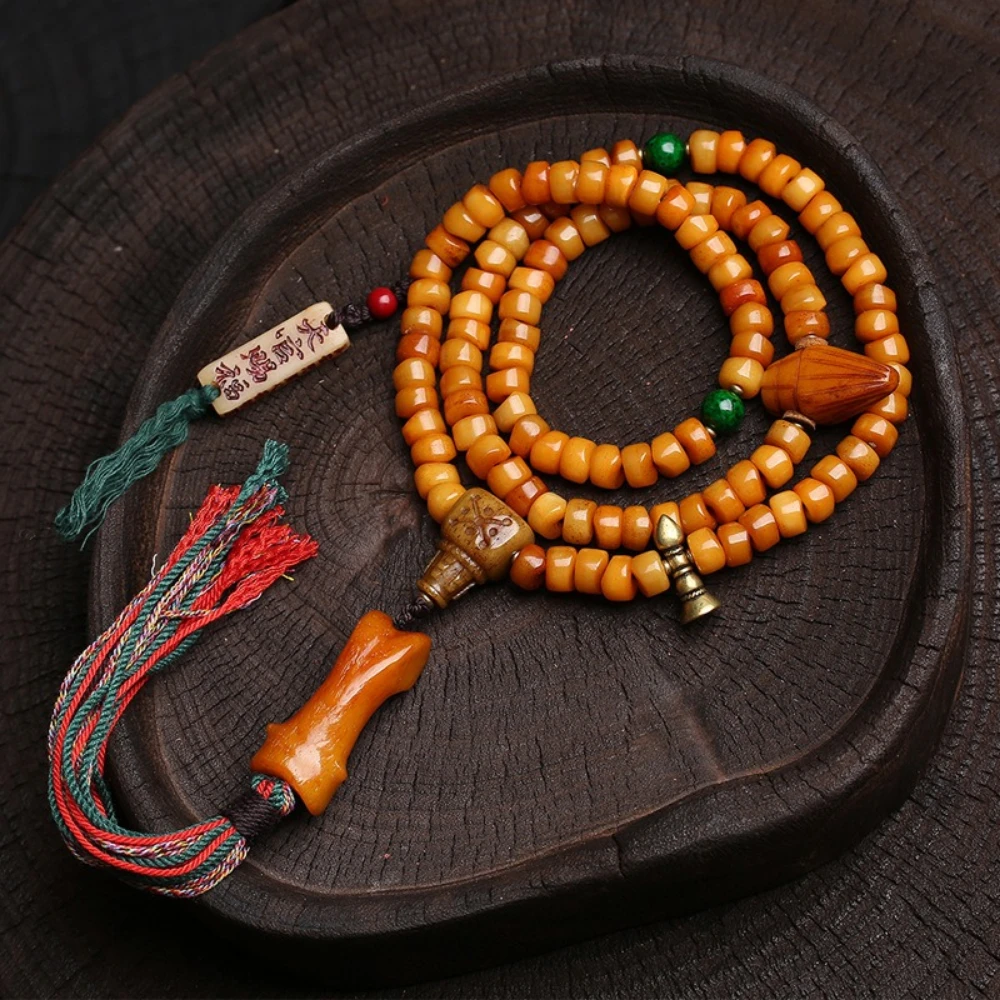 

Tibetan-Style Antique Bone Intestine Bead 108-Bead Prayer Beads Tibetan Cultural Artifact Yak Bone Camel Bone Agate Tian Zhu