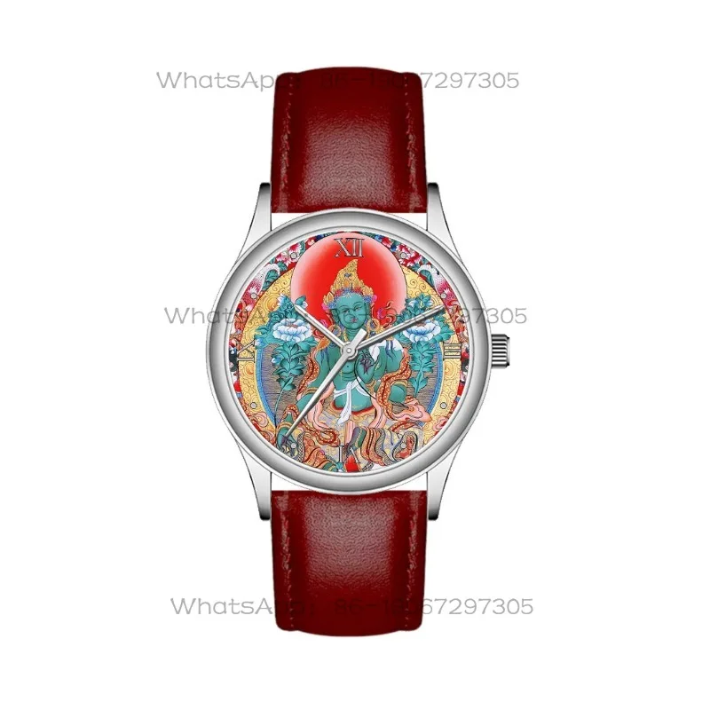 24-Hour Shipping Green Tara Heart Mantra, Safe Guard The Forbidden City White Tara Thangka Retro Zen Practice Art Watch Female view 3