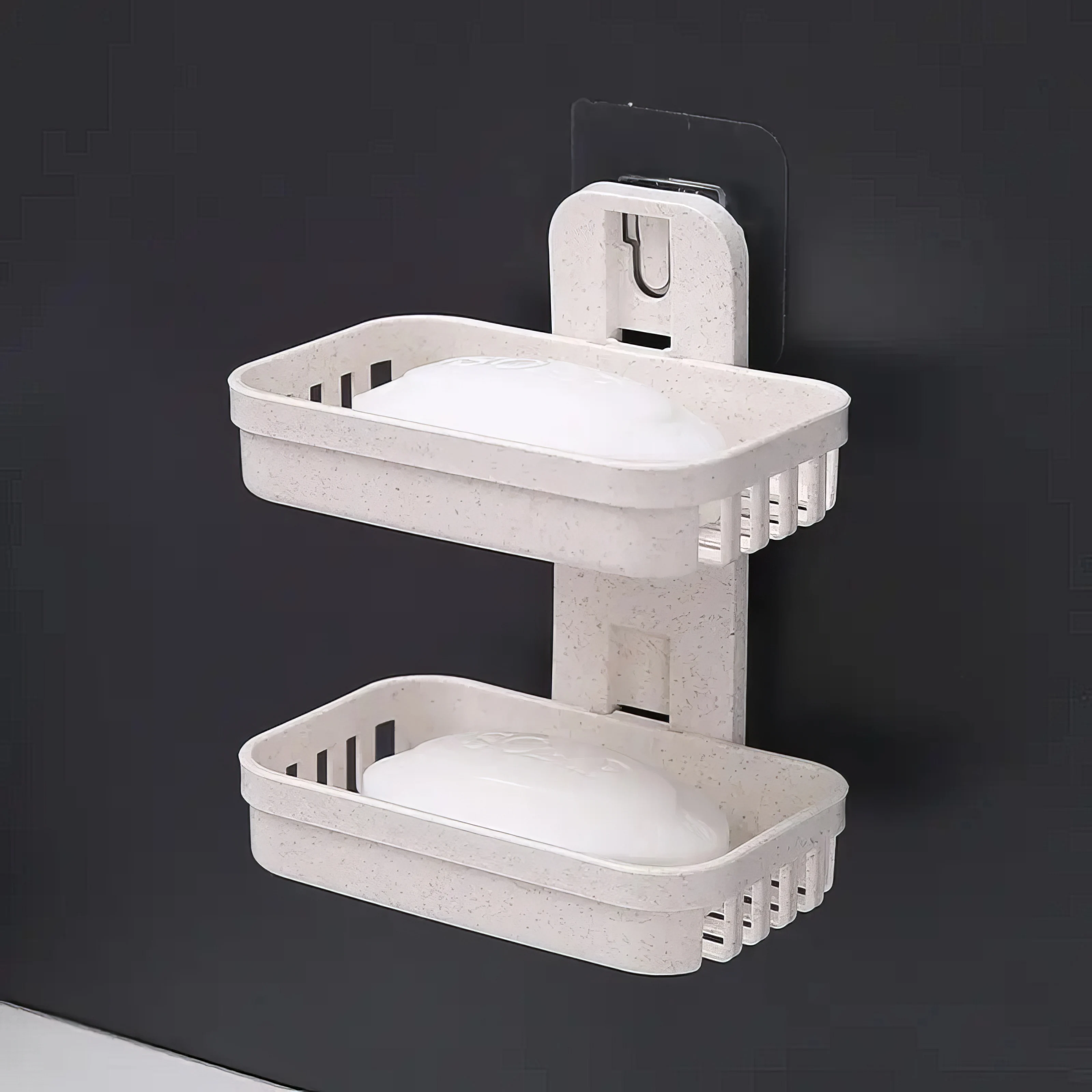 

Pink & Cream Dual-Soap Wall Holder, 2-Tier Space-Saving Bathroom Organizer