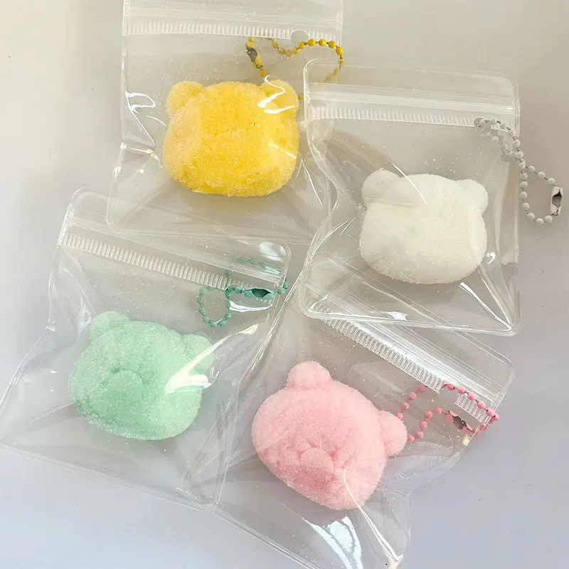 Cute Flocking Bear Head Pinch Fidget Soft Sticky Squeeze Slow Rebound Decompression Cartoon Sugar Bear Squishy Fidget Toys