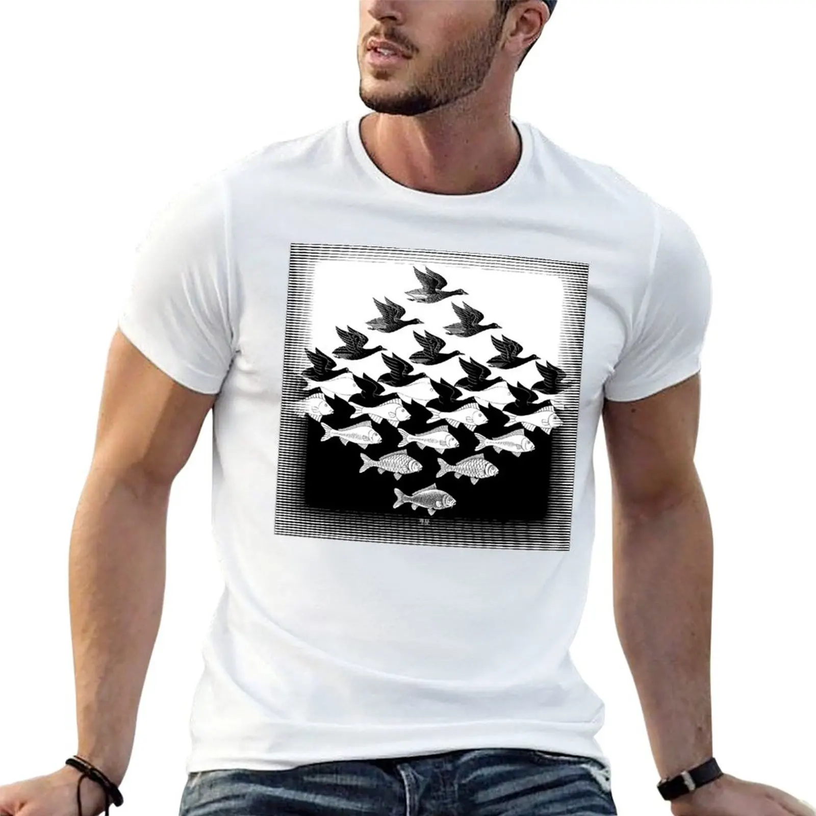 

Escher - Sky and Water T-Shirt mens graphic t shirts t shirts for man pack white t shirts for man graphic vintage T-shirt