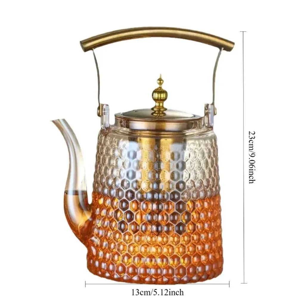 Japanese Hammered Glass Teapot, High Borosilicate with Copper Handle, Retro Beam Pot Design Large Capacity for Boiling Tea