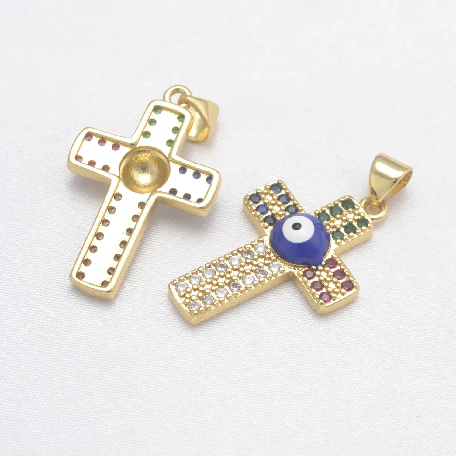 LJRIVER 5 Pcs Charms for Jewelry Making Supplies Paved Zircon Cross Pendant DIY Necklace Bracelet Chains Accessoire Christianity