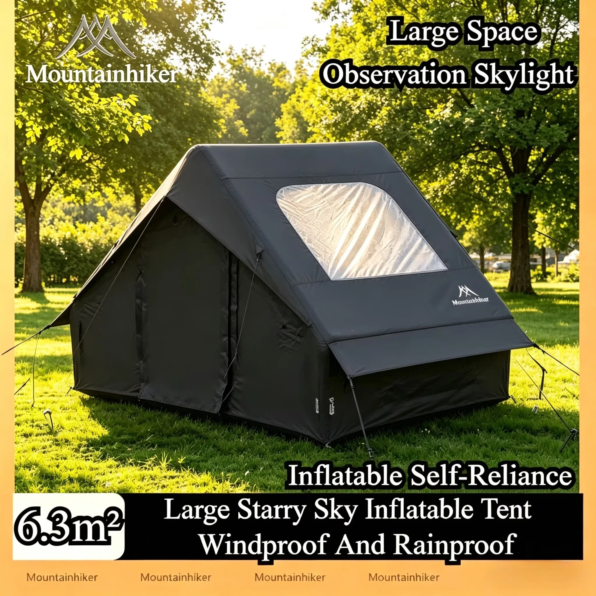 

MOUNTAINHIKER 6.3㎡ Large Inflatable Tent 3/4Person Anti-UV Starry Sky Observation Skylight Outdoor Camping Quick Setup Tent