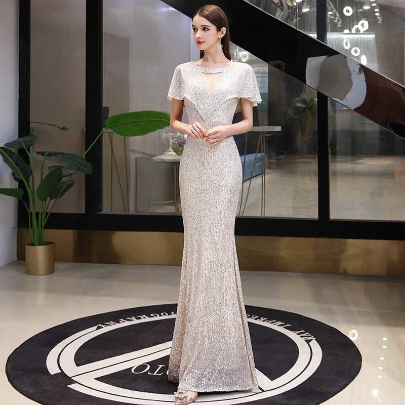 

Simple and Elegant Formal Dress Champagne Mermaid Evening Dress Elegant and Simple Niche Deep V-neck Shawl