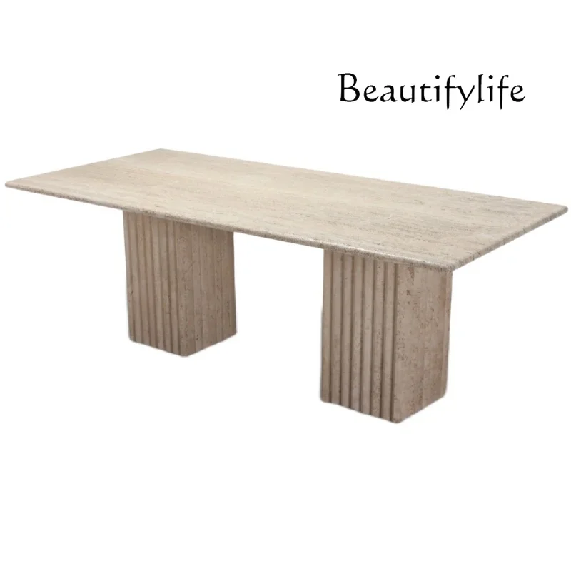 

Modern Simple Natural Travertine Coffee Table Limestone Flower Edge Few Villa Long Table Retro Table X