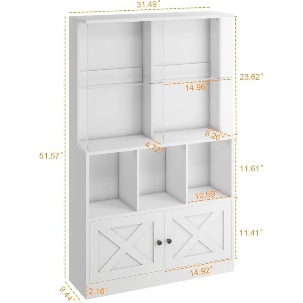 Display Cabinet with Glass Shelves, LED Lights, Adjustable Color Temperature and Brightness, Display Cabinet