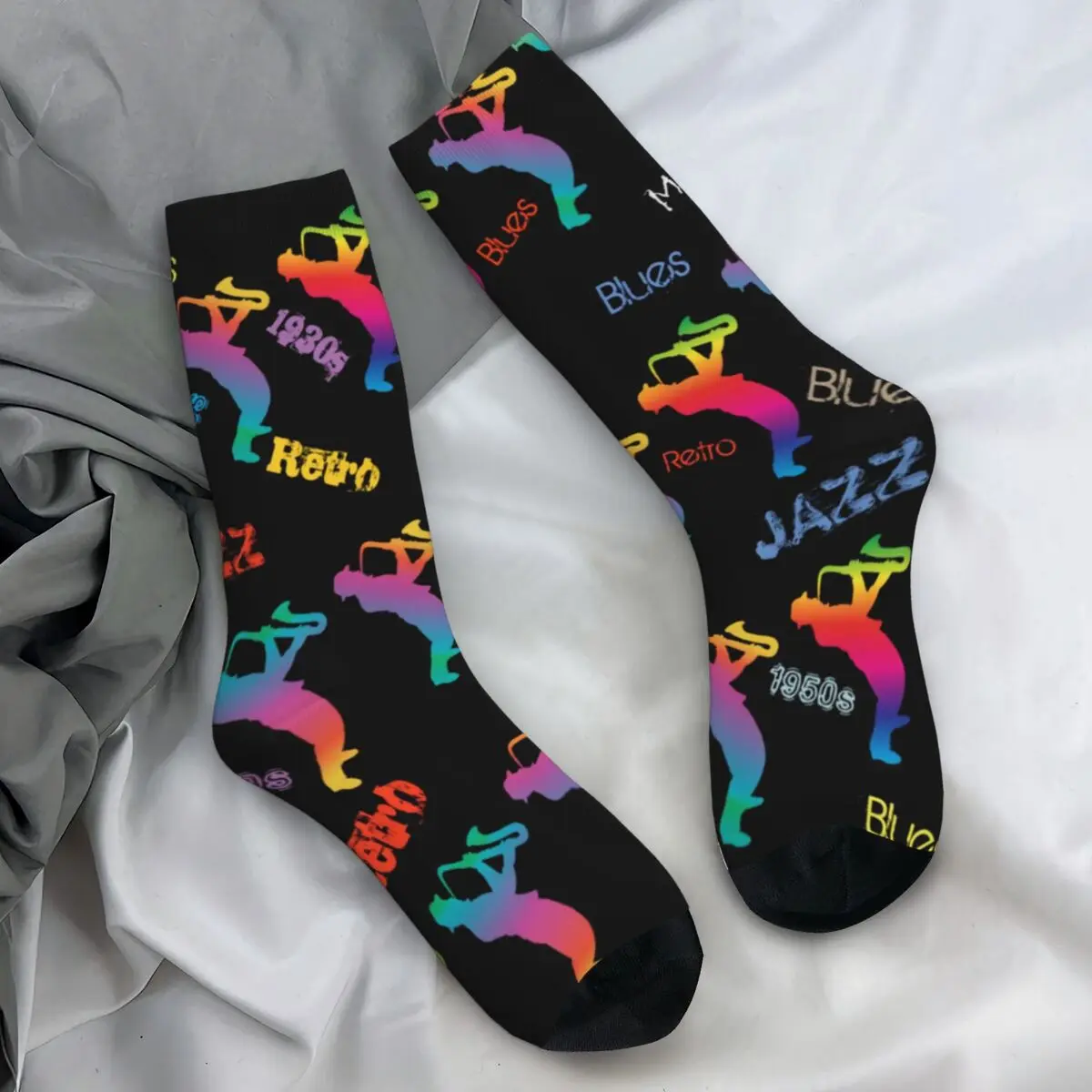 Neon Jazz Festivals Socks Retro Music Pop Art Stockings Winter Anti Bacterial Ladies Socks Comfortable Running Sports Socks