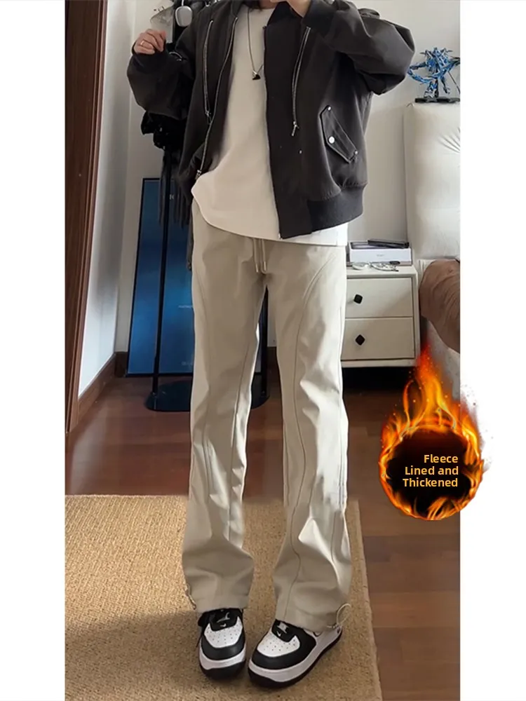 

American Sle Fce Lined Soft ell Men's Hiking Pants Windproof Waterproof Casual Workwear Trousers Outdoor Sports