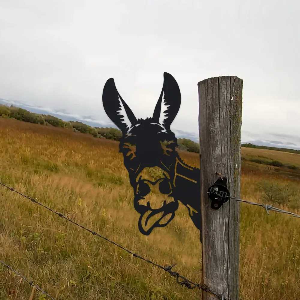 1Pc Rustic Donkey Silhouette Metal Cut Decor Charming Tongue-Out Animal Art For Outdoor Garden Fence Farmhouse Decor