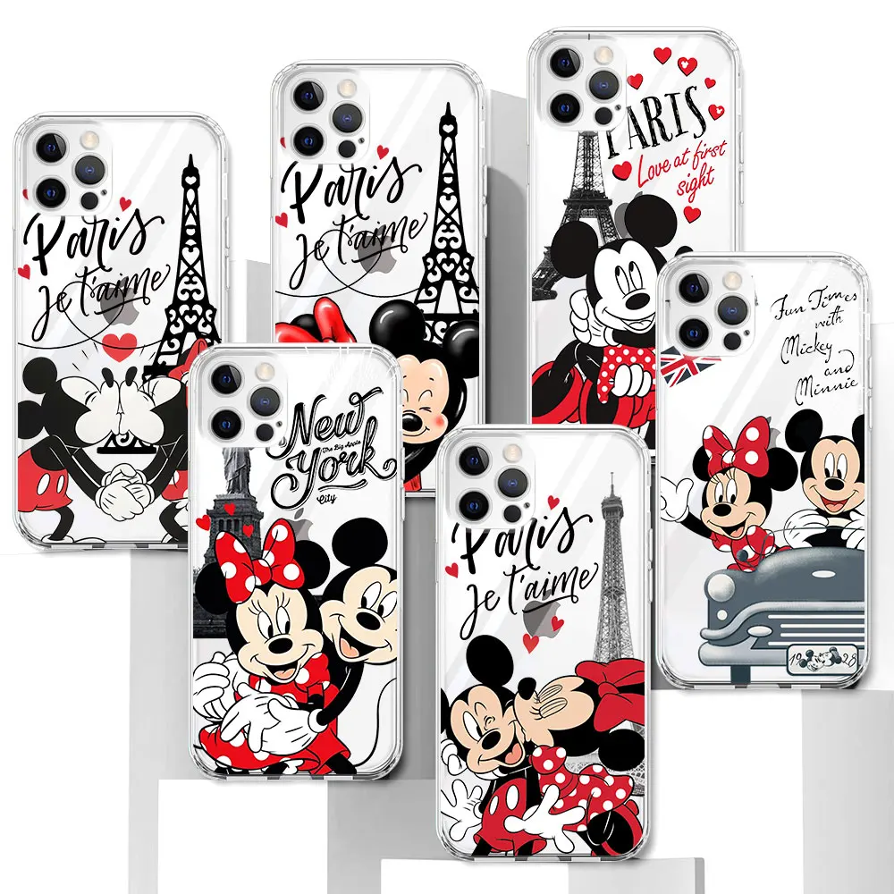 Mickey Minnie London Kiss Case for Apple iPhone 11 12 13 14 7 8 15 Plus 16 Pro XR X XS Max Transparent TPU Soft Phone Cover