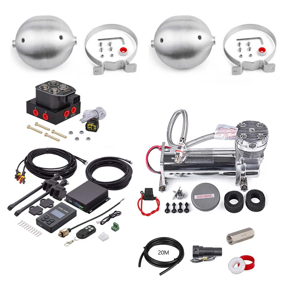 

Универсальный комплект подвески для воздушной езды, комплект для управления воздухом, воздушный бак на 3 галлона, манометр 3/5 и комплект компрессорного насоса на квадратный дюйм