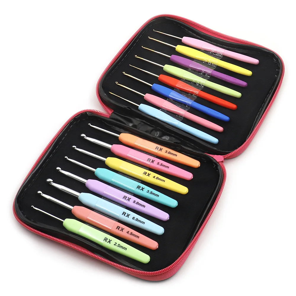 

1set Colorful Weaving Tool Set, Soft Plastic Handle Alumina Crochet Hook Combination Set With Storage Bag, Diy Knitting Tools