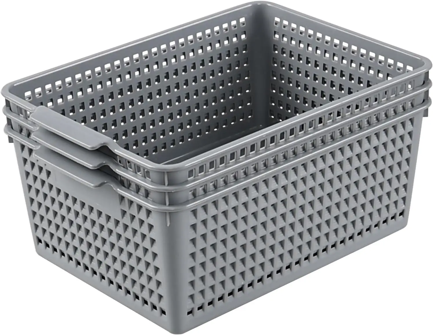 

Set of 3 Large Plastic Baskets for Organizing, Plastic Storage Basket Organizer, Gray